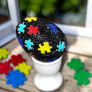 Easter Egg, Autism, Autistic Gift, Colorful Puzzle Piece Decor Egg, Spring Vase